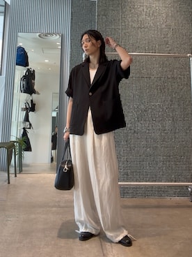 「Lui's（ルイス）のジョーゼット半袖オーバージャケット（テーラードジャケット、ブラック系）」を使った、Ryu.さん（メンズ・172cm）の夏コーディネート