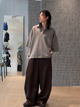 「Lui's（ルイス）のポンチオーバーポロシャツ（Tシャツ/カットソー、グレー系）」を使った、Ryu.さん（メンズ・172cm）の春コーディネート