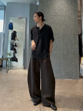 「Lui's（ルイス）のベルテッドダブルクロスバルーンカーブスラックスパンツ（スラックス、グレー系）」を使った、Ryu.さん（メンズ・172cm）の春コーディネート