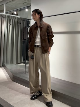 「Lui's（ルイス）のグランジフェイクスエードブルゾン（ブルゾン、ブラウン系）」を使った、Ryu.さん（メンズ・172cm）の秋コーディネート
