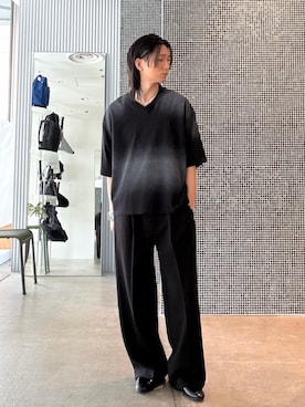 「Lui's（ルイス）のグランジフットボールTシャツ（Tシャツ/カットソー、ブラック系）」を使った、Ryu.さん（メンズ・172cm）の春コーディネート