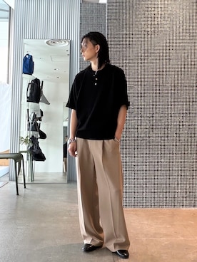 「Lui's（ルイス）のレイヤードヘンリーショートスリーブTシャツ（Tシャツ/カットソー、ブラック系）」を使った、Ryu.さん（メンズ・172cm）の春コーディネート