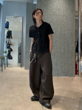 「Lui's（ルイス）のSURJENT　ワッフルヘンリーネックTシャツ（Tシャツ/カットソー、ブラック系）」を使った、Ryu.さん（メンズ・172cm）の春コーディネート