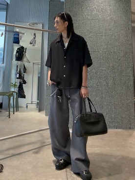 「Lui's（ルイス）のコーチ半袖シャツ（シャツ/ブラウス、ブラック系）」を使った、Ryu.さん（メンズ・172cm）の春コーディネート