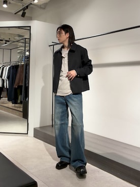 「Lui's（ルイス）のダブルクロスジップブルゾン（ブルゾン、ブラック系）」を使った、Ryu.さん（メンズ・172cm）の秋コーディネート