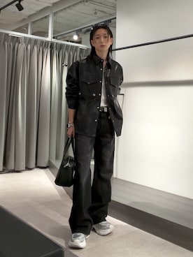 「Lui's（ルイス）のSURJENT ダブルポケットレザーシャツ（シャツ/ブラウス、ブラック系）」を使った、Ryu.さん（メンズ・172cm）の秋コーディネート