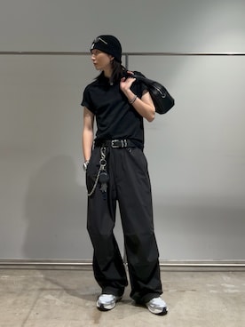 「Lui's（ルイス）のスムースボストンバッグ（ショルダーバッグ、ブラック系）」を使った、Ryu.さん（メンズ・172cm）の夏コーディネート