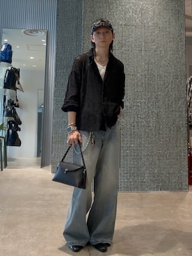 「Lui's（ルイス）のラッセルシャツ（シャツ/ブラウス、ブラック系）」を使った、Ryu.さん（メンズ・172cm）の春コーディネート