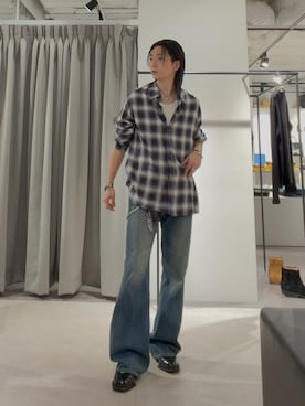 「Lui's（ルイス）のオンブレーチェックシャツ（シャツ/ブラウス、ブルー系）」を使った、Ryu.さん（メンズ・172cm）の秋コーディネート