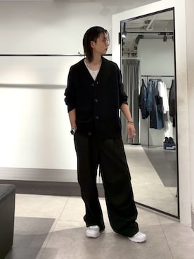 「Lui's（ルイス）のチャンキーカーディガン（カーディガン/ボレロ、ブラック系）」を使った、Ryu.さん（メンズ・172cm）の秋コーディネート