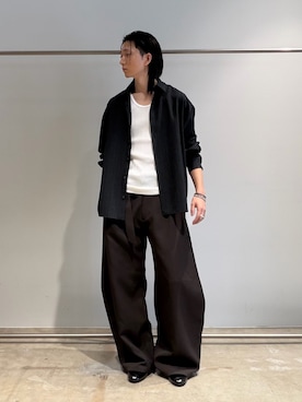 「Lui's（ルイス）のラフネスシャツ（シャツ/ブラウス、ブラック系）」を使った、Ryu.さん（メンズ・172cm）の春コーディネート