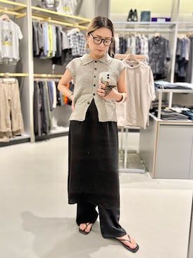 「LOWRYS FARM（ローリーズファーム）のメランジポロフレンチスリーブ　1045953（ベスト、グレー系）」を使った、Akihooooo!さん（レディース・153cm）の夏コーディネート