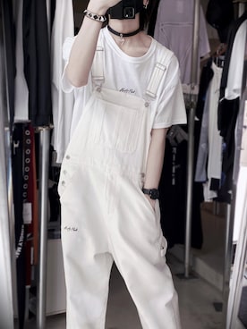 「オールホワイト」｜「アイテム（サロペット/オーバーオール）」を使った、りょまさん（メンズ・175cm）の夏コーディネート