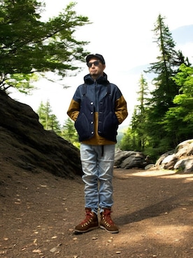 「アイテム（ベスト）」を使った、モミヒゲさん（メンズ・175cm）の秋コーディネート