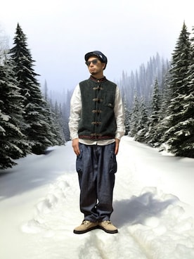 「アイテム（カーゴパンツ）」を使った、モミヒゲさん（メンズ・175cm）の秋コーディネート