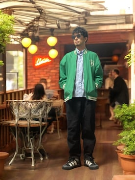 「アイテム（ノーカラージャケット）」を使った、モミヒゲさん（メンズ・175cm）の秋コーディネート