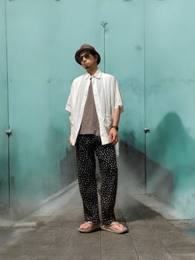「coca（coca）（コカ）のドットプリーツゆるレギンスパンツ（その他パンツ）」を使った、モミヒゲさん（メンズ・175cm）の夏コーディネート
