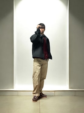 「アイテム（チノパンツ）」を使った、モミヒゲさん（メンズ・175cm）の冬コーディネート