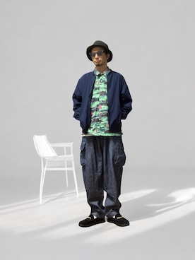 「アイテム（カーゴパンツ）」を使った、モミヒゲさん（メンズ・175cm）の秋コーディネート
