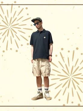 「アイテム（バッジ）」を使った、モミヒゲさん（メンズ・175cm）の夏コーディネート