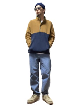 「あごひげ」｜「アイテム（ニットキャップ/ビーニー）」を使った、モミヒゲさん（メンズ・175cm）の秋コーディネート