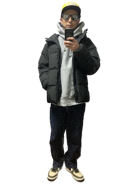 「あごひげ」｜「アイテム（ダウンジャケット/コート）」を使った、モミヒゲさん（メンズ・175cm）の冬コーディネート