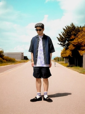 「アイテム（帽子）」を使った、モミヒゲさん（メンズ・175cm）の夏コーディネート