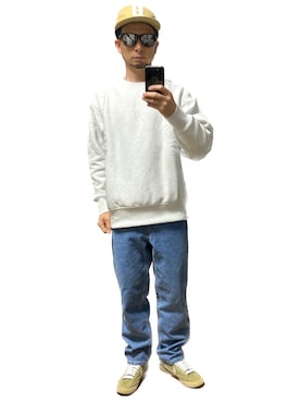 「あごひげ」｜「アイテム（スウェット）」を使った、モミヒゲさん（メンズ・175cm）の春コーディネート