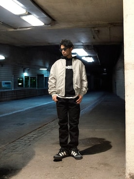 「アイテム（MA-1）」を使った、モミヒゲさん（メンズ・175cm）の冬コーディネート