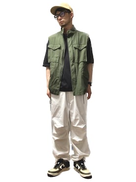 「BASECONTROL（ベースコントロール）のアイテム（帽子）」を使った、モミヒゲさん（メンズ・175cm）の夏コーディネート