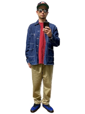 「あごひげ」｜「アイテム（デニムジャケット）」を使った、モミヒゲさん（メンズ・175cm）の春コーディネート