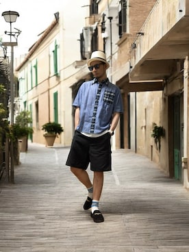 「アイテム（ローファー）」を使った、モミヒゲさん（メンズ・175cm）の夏コーディネート