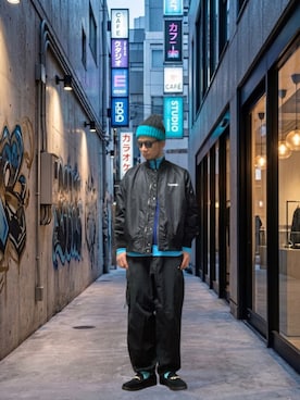 「アイテム（MA-1）」を使った、モミヒゲさん（メンズ・175cm）の春コーディネート