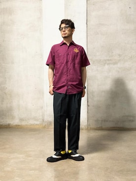 「CRIMIE（クライミー）のCLARENCE WINGTIP SNEAKER / CLARENCE ウィングチップ スニーカー（スニーカー、ブラック系）」を使った、モミヒゲさん（メンズ・175cm）の夏コーディネート
