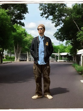 「アイテム（ノーカラージャケット）」を使った、モミヒゲさん（メンズ・175cm）の秋コーディネート