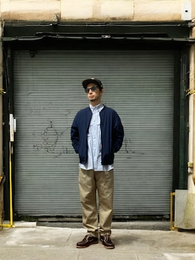 「アイテム（ノーカラージャケット）」を使った、モミヒゲさん（メンズ・175cm）の秋コーディネート