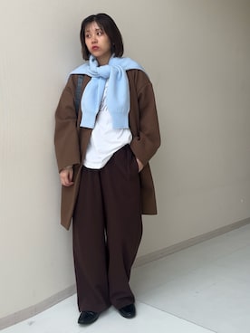 「アイテム（ノーカラーコート）」を使った、KAYAさん（レディース・153cm）の秋コーディネート