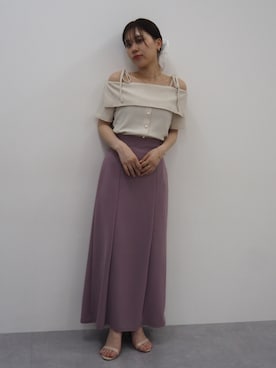 「nissen（ニッセン）の＜大きいサイズ＞カットツイルナロースカート marun（スカート、パープル系）」を使った、KAYAさん（レディース・153cm）の夏コーディネート