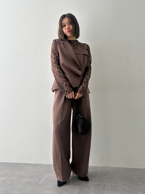 アシメテーラードデザインレースブラウスワイドパンツドレス〔Callarus