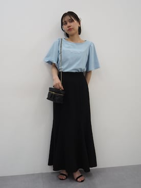 「nissen（ニッセン）の＜大きいサイズ＞カットツイルマーメイドスカート　marun（スカート、ブラック系）」を使った、KAYAさん（レディース・153cm）の夏コーディネート