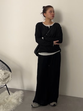 「nissen（ニッセン）のシアーリブカットソーヘンリーネックトップス（Tシャツ/カットソー、ホワイト系）」を使った、KAYAさん（レディース・153cm）の春コーディネート