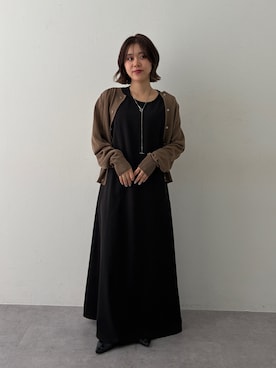 「nissen（ニッセン）のノースリーブAラインロングワンピース（もっとロング丈）＜大きいサイズ有＞シックスタイル（ワンピース、ブラック系）」を使った、KAYAさん（レディース・153cm）の夏コーディネート