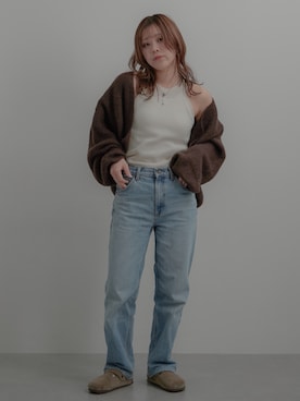 「アイテム（カーディガン/ボレロ、ブラウン系）」を使った、KAYAさん（レディース・153cm）の冬コーディネート