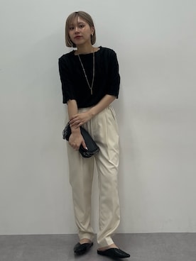 「nissen（ニッセン）の【褒められシルエット】テーパードパンツ（スラックス）」を使った、KAYAさん（レディース・153cm）の春コーディネート