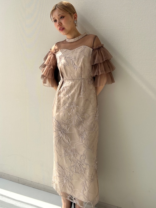 セール】ティアードスリーブ刺繍ワンピースドレス（ドレス