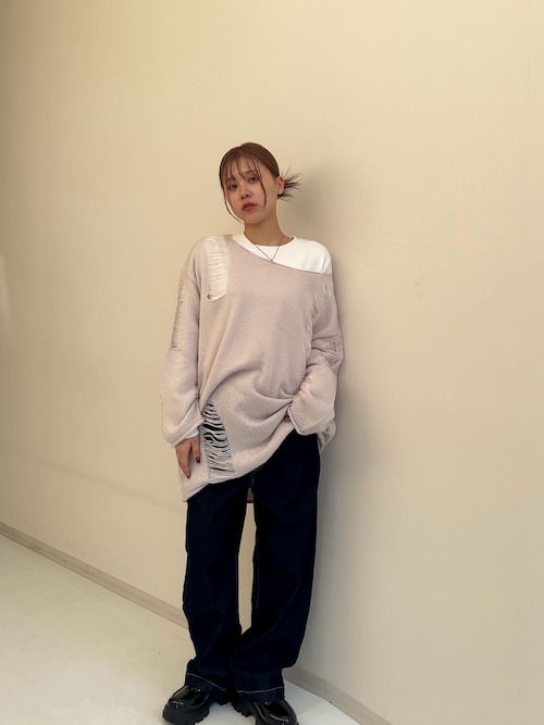 ダメージルーズニットトップス【コーディネートID：24750595