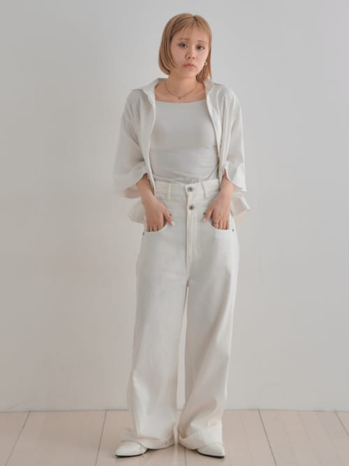 MOI PERK モイ ESTESA PANT ワイドデニムパンツ 1  白 GYDA（ジェイダ）の「ハイウエストRIPPERSワイドパンツ（デニム