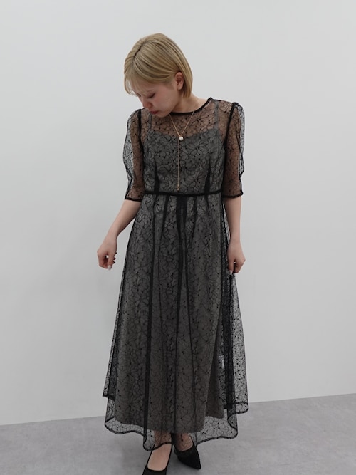 結婚式・パーティードレス】ラメレースバックリボン2ピース