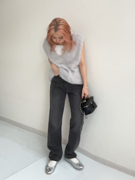 「nissen（ニッセン）のハイウエストストレートデニムパンツ　ノンストレッチジーンズ（デニムパンツ）」を使った、KAYAさん（レディース・153cm）の秋コーディネート