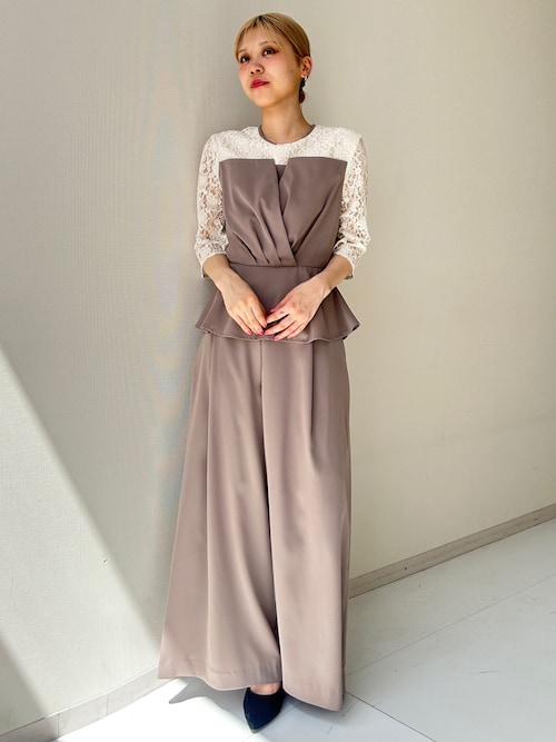 結婚式・パーティードレス】ビスチェ風ペプラムブラウス＋パンツセット